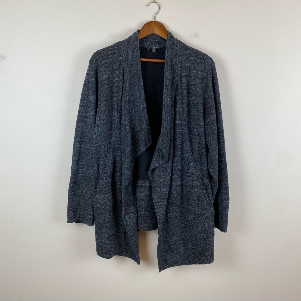 Eileen Fisher Woman Terrazzo Drape Front Jacket Charcoal Gray Size 3X
